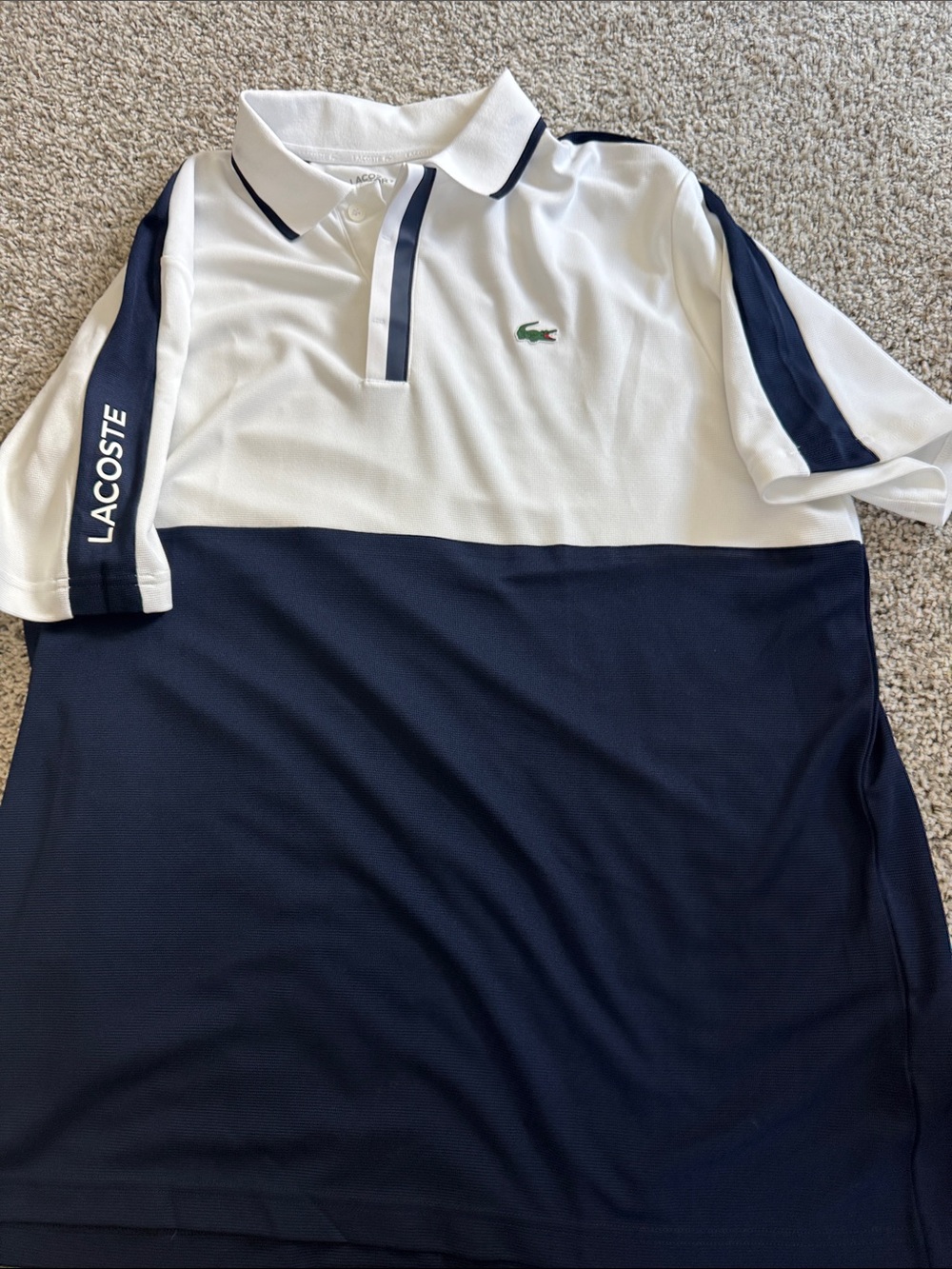 Lacoste White and Navy Colorblock Short-Sleeve Polo